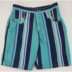 Vintage e.n.u.f. International Juniors Shorts Green Blue Striped Size 9 90s Y2K